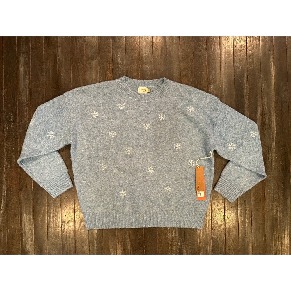 Dreamers by Debut Womens Blue Snowflake Crewneck Knit Sweater NWT